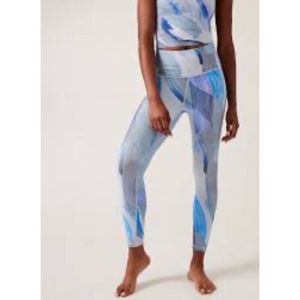 Athleta Leggings Elation 7/8 Tight Vibrance Snowfall Blue Womens XXS Watercolor
